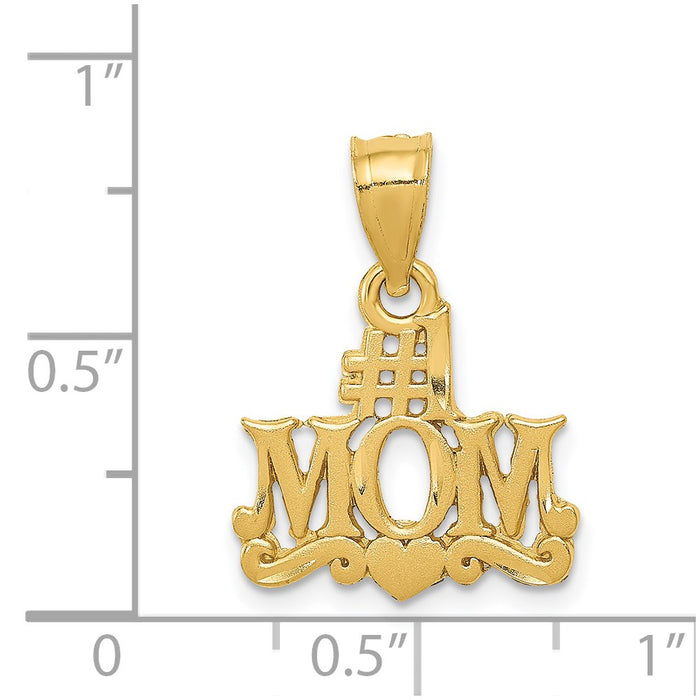 Million Charms 14K Yellow Gold Themed Satin Diamond Cut #1 Mom Pendant