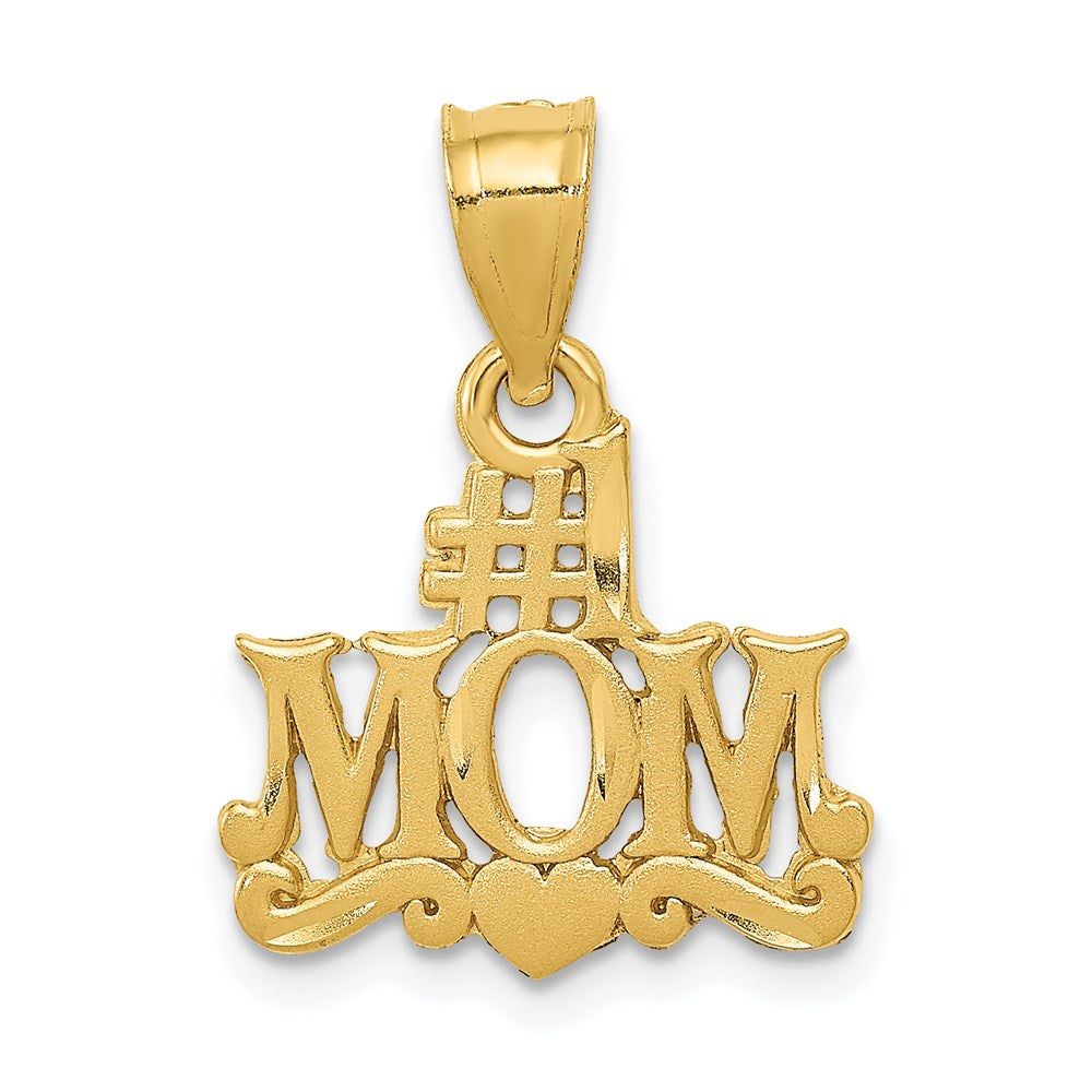 Million Charms 14K Yellow Gold Themed Satin Diamond Cut #1 Mom Pendant