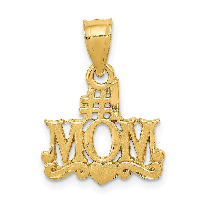Million Charms 14K Yellow Gold Themed Satin Diamond Cut #1 Mom Pendant