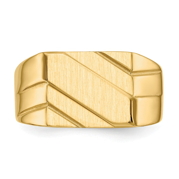 14k Yellow Gold Polished Diagonal Men's Signet Ring, Size: 10