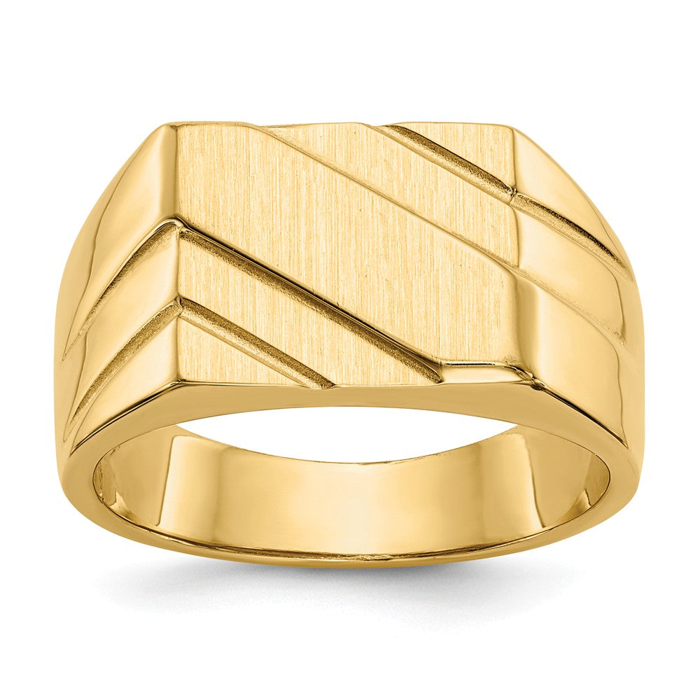 14k Yellow Gold Polished Diagonal Men's Signet Ring, Size: 10