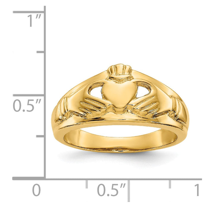 14k Yellow Gold Polished Ladies Claddagh Ring, Size: 6.5