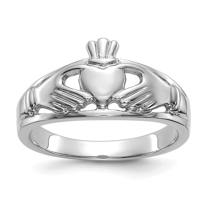 14k White Gold Ladies Claddagh Ring, Size: 7