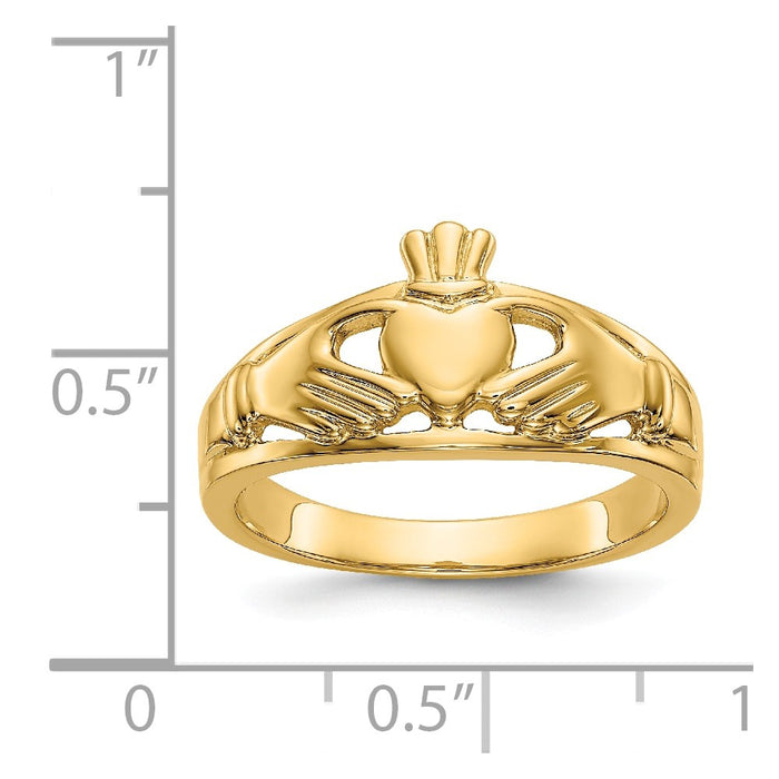 14k Yellow Gold Polished Ladies Claddagh Ring, Size: 7