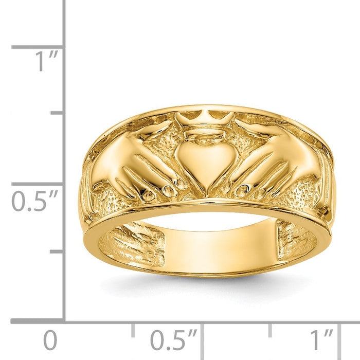 14k Yellow Gold Polished Men's Claddagh Wedding Band, Size: 10
