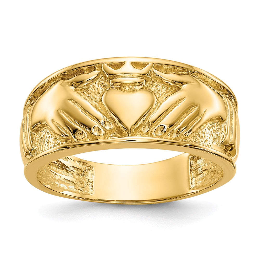 14k Yellow Gold Polished Men's Claddagh Wedding Band, Size: 10