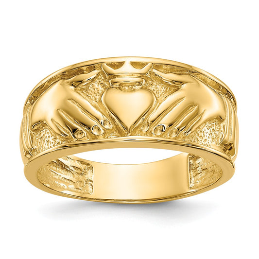 14k Yellow Gold Polished Men's Claddagh Wedding Band, Size: 10