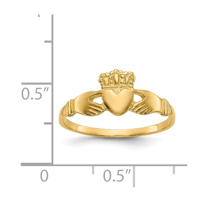 14k Yellow Gold Polished Ladies Claddagh Ring, Size: 6