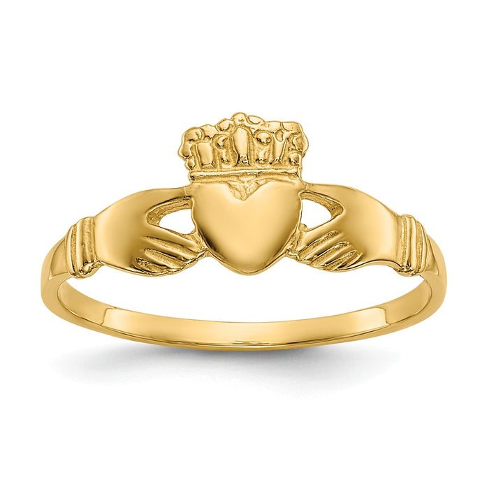 14k Yellow Gold Polished Ladies Claddagh Ring, Size: 6
