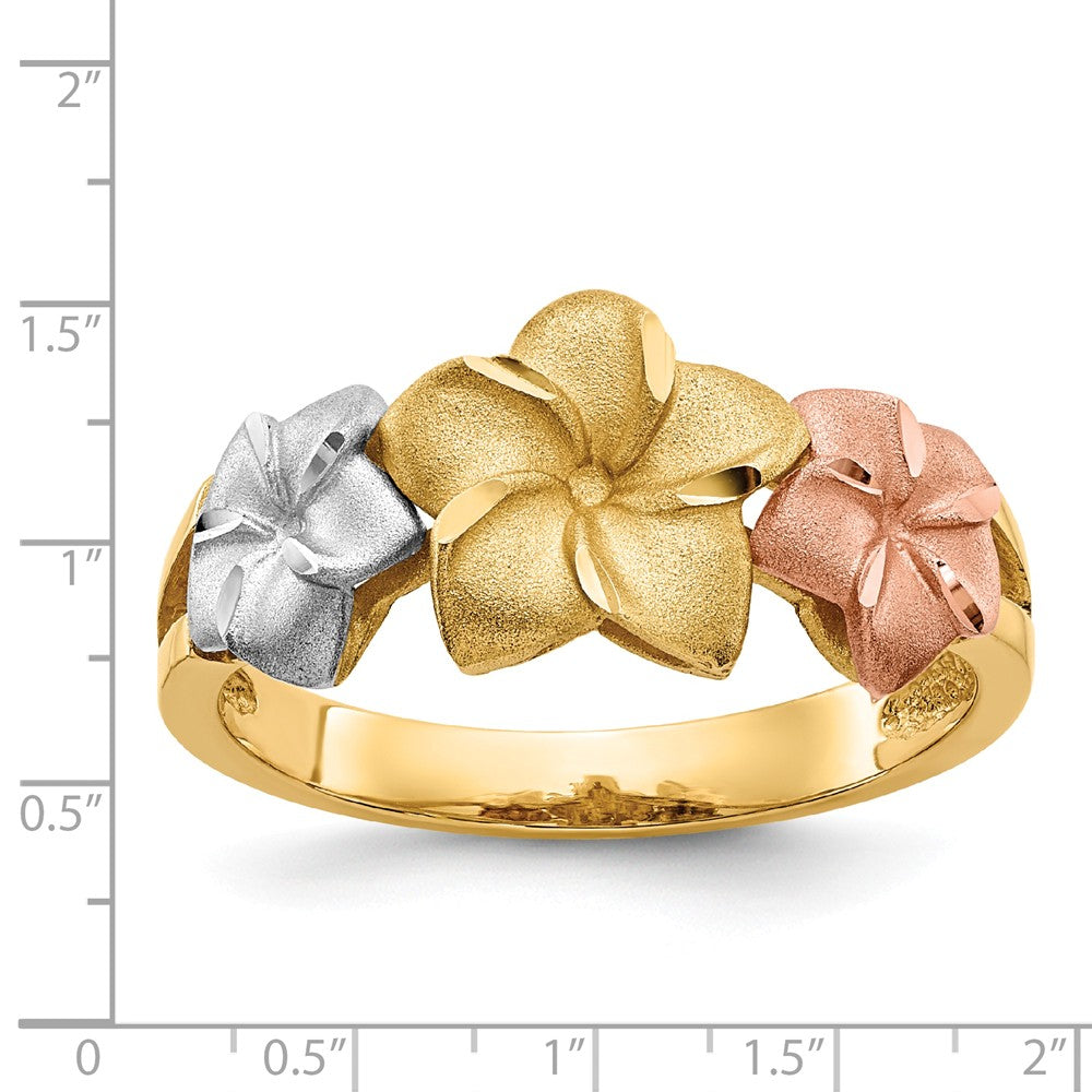 14k Tri-Color Gold Plumeria Ring, Size: 7.5