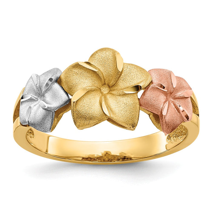 14k Tri-Color Gold Plumeria Ring, Size: 7.5
