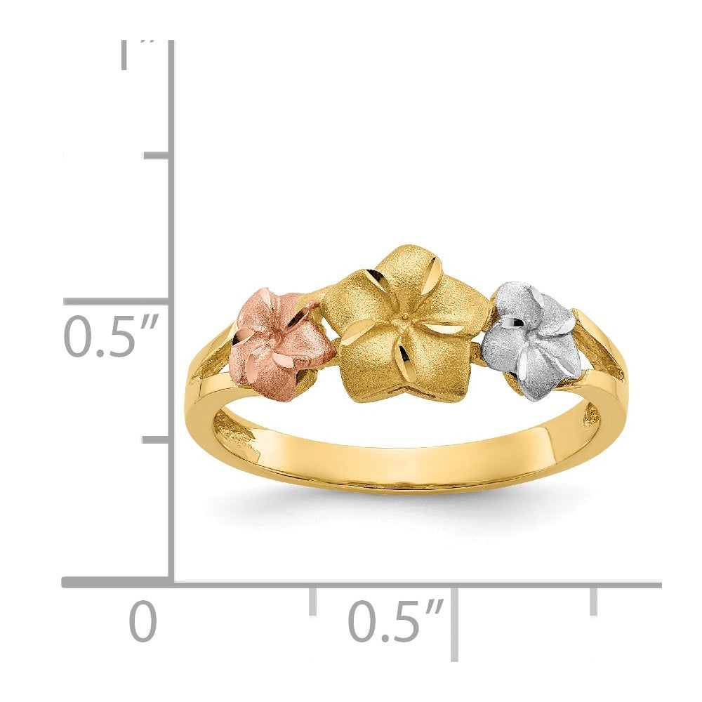 14k Tri-Color Gold Plumeria Ring, Size: 6.75