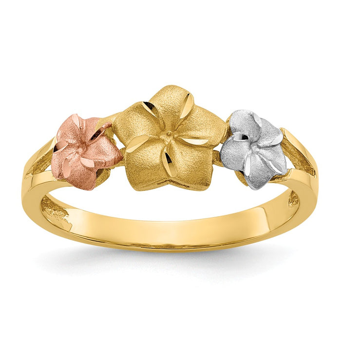 14k Tri-Color Gold Plumeria Ring, Size: 6.75