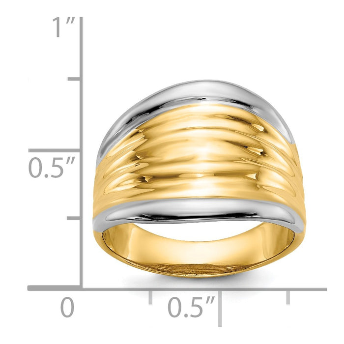 14k & Rhodium Fancy Dome Ring, Size: 7