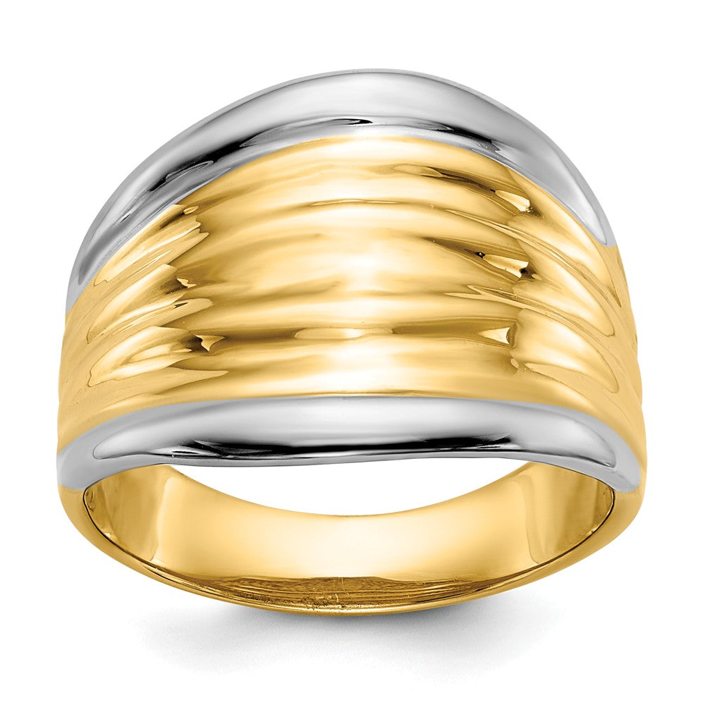 14k & Rhodium Fancy Dome Ring, Size: 7