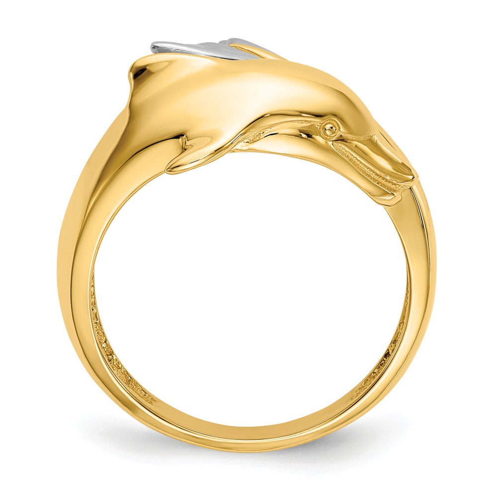 14k Two-Tone Gold Polished Dolphin Ring, Size: 7.5