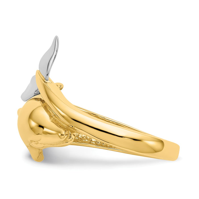 14k Two-Tone Gold Polished Dolphin Ring, Size: 7.5