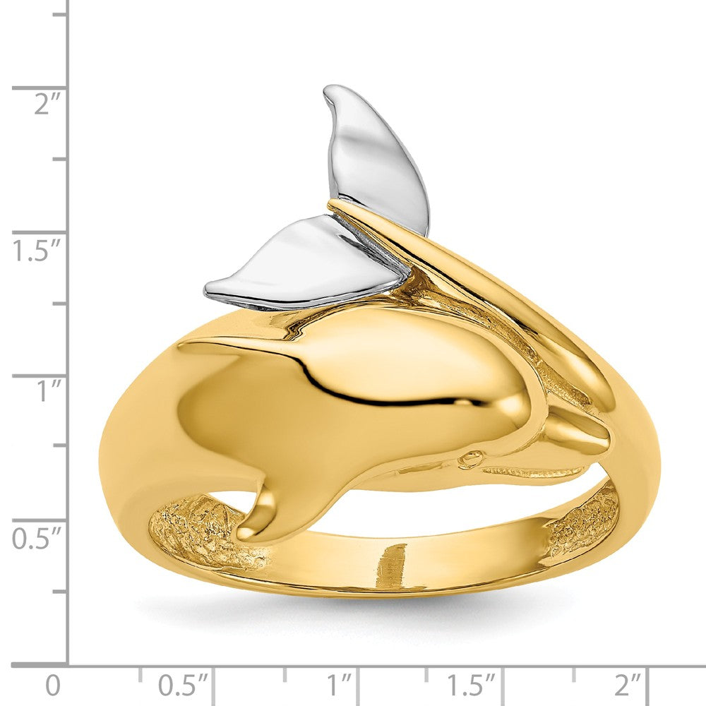 14k Two-Tone Gold Polished Dolphin Ring, Size: 7.5