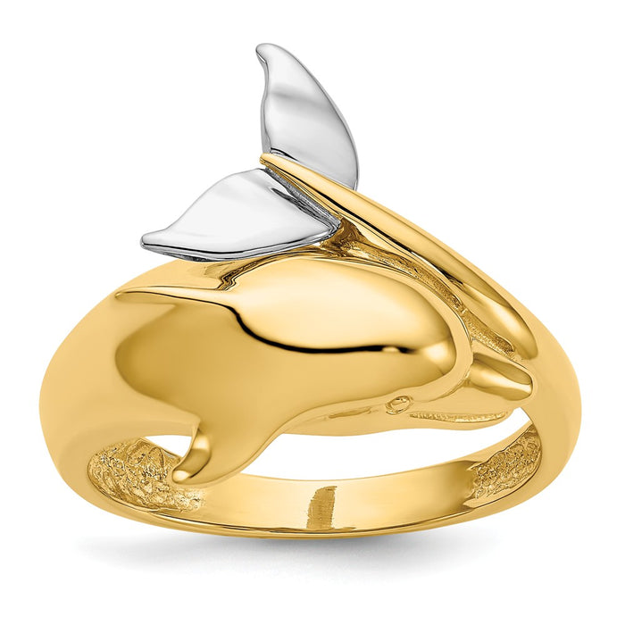 14k Two-Tone Gold Polished Dolphin Ring, Size: 7.5