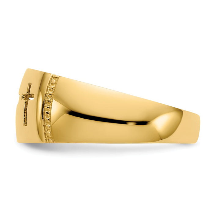 14k Yellow Gold Polished & Rhodium Cut-out 3 Cross Ring, Size: 7.5