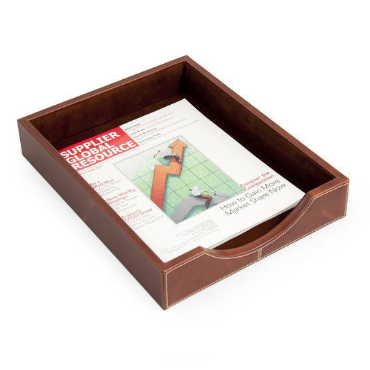 Occasion Gallery Oxford Brown Color Oxford Brown Leather Letter Tray. 10.5 L x 13.5 W x 2.5 H in.