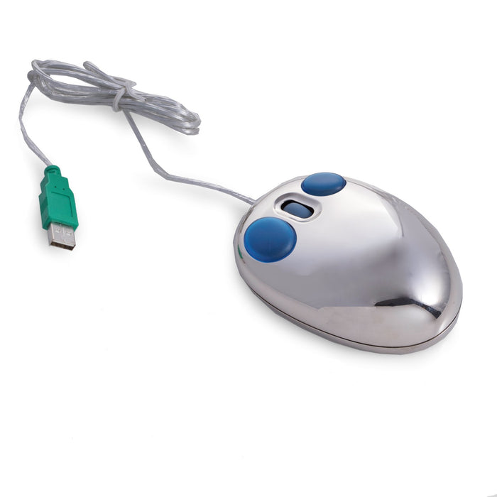 Occasion Gallery Silver Color Chrome Plated Computer Mouse with Scroll Wheel and USB Connector.  4.5 L x 3 W x 1.25 H in.