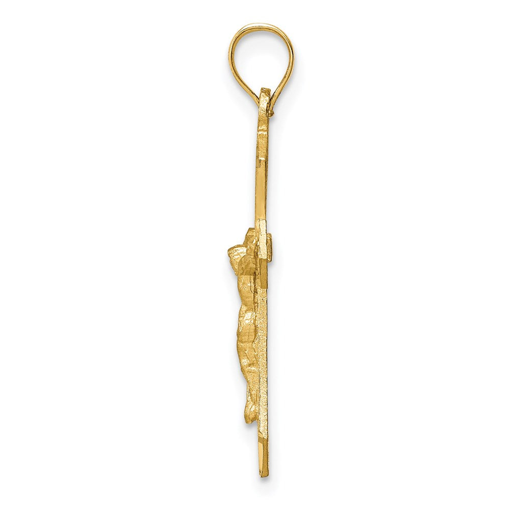 Million Charms 14K Yellow Gold Themed Satin & Diamond-Cut Relgious Crucifix Charm