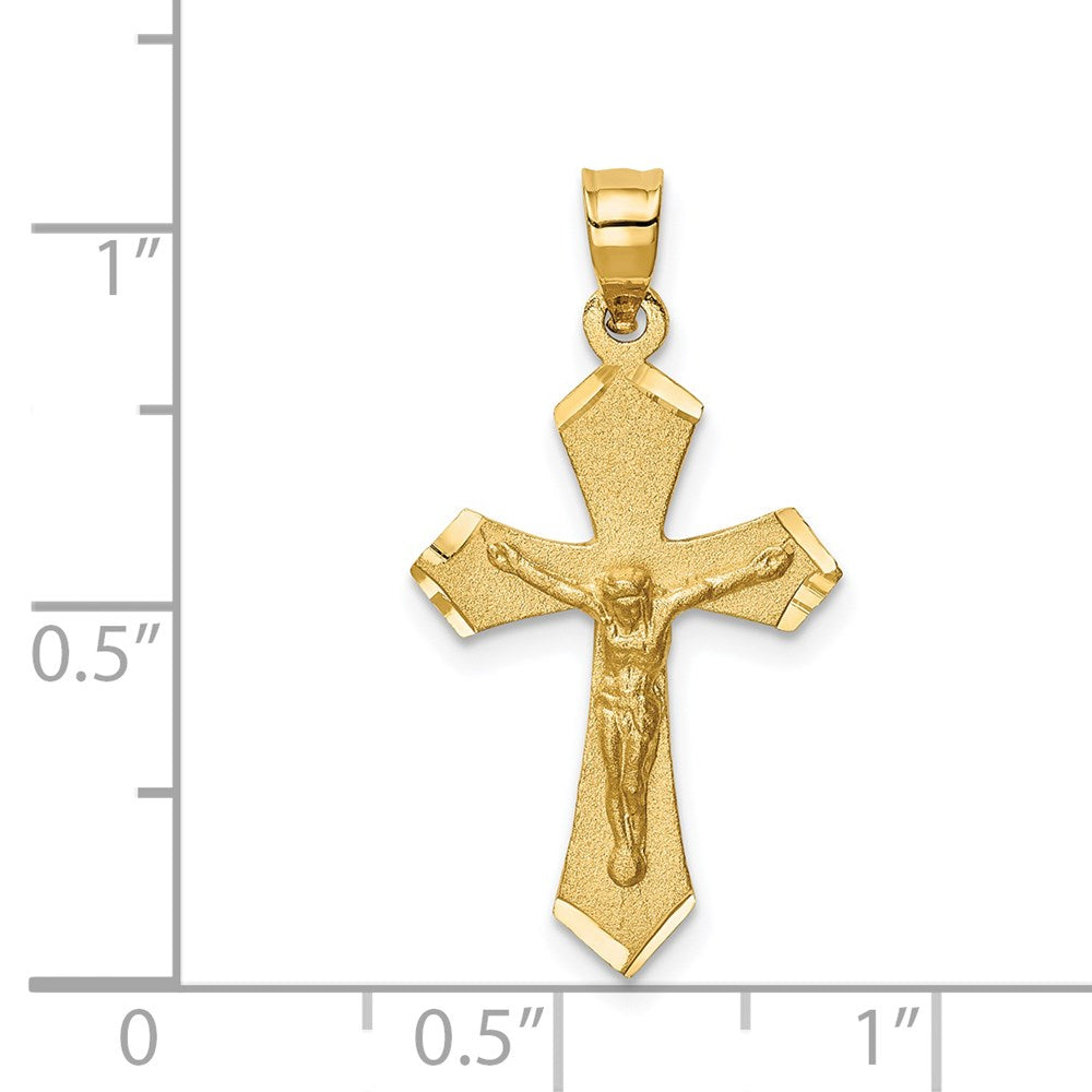 Million Charms 14K Yellow Gold Themed Satin & Diamond-Cut Relgious Crucifix Charm