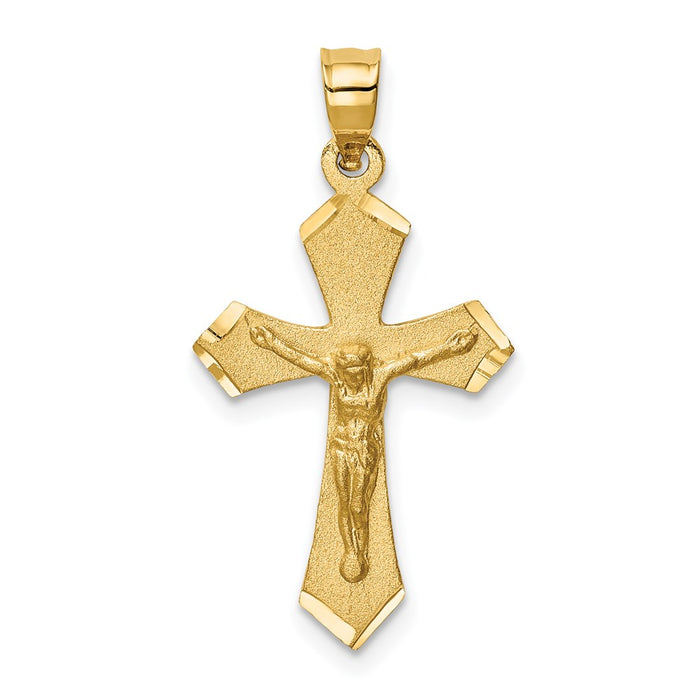 Million Charms 14K Yellow Gold Themed Satin & Diamond-Cut Relgious Crucifix Charm