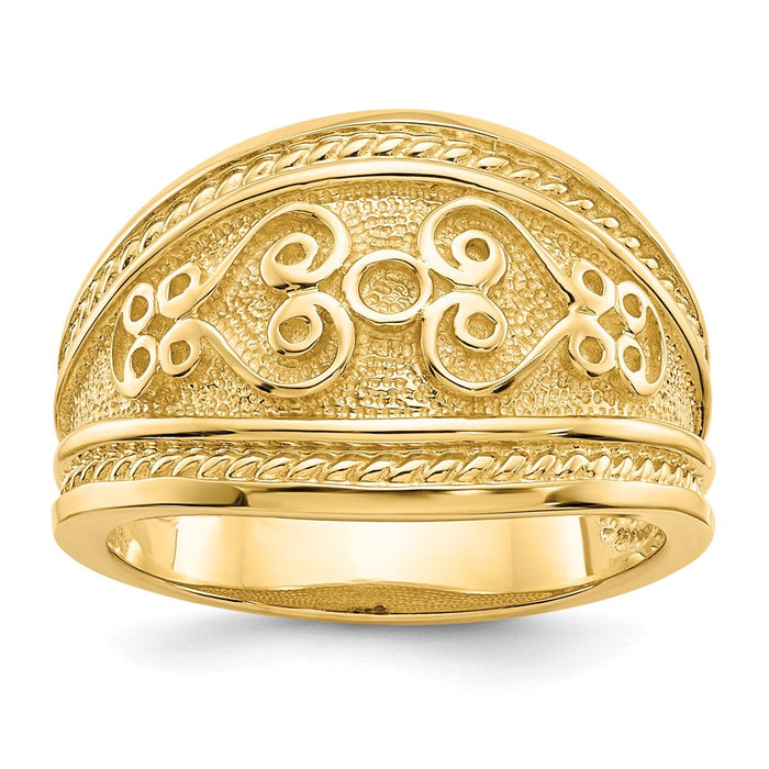 14k Yellow Gold Polished Scroll Ring, Size: 6