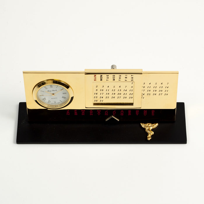 Occasion Gallery Gold Color "Chiropractor", Gold Plated Perpetual Calendar & Clock on Black Base. 6 L x 1.75 W x 2.65 H in.