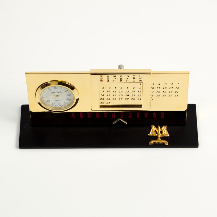 Occasion Gallery Gold Color "Legal", Gold Plated Perpetual Calendar & Clock on Black Base. 6 L x 1.75 W x 2.65 H in.