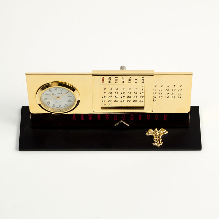 Occasion Gallery Gold Color "Medical", Gold Plated Perpetual Calendar & Clock on Black Base. 6 L x 1.75 W x 2.65 H in.