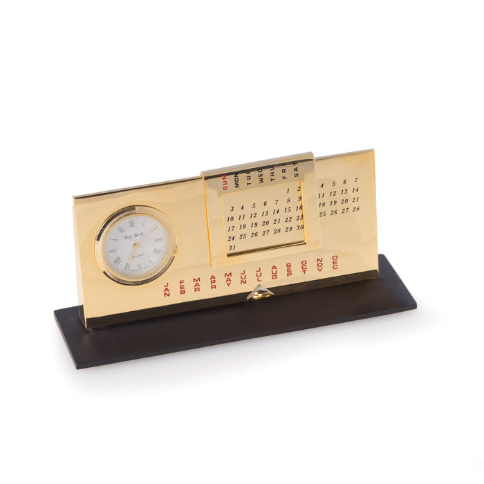 Occasion Gallery Gold Color Gold Plated Perpetual Calendar & Clock on Black Base 6 L x 1.75 W x 2.65 H in.