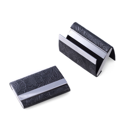 Occasion Gallery Black Color Black Leatherette Double Compartment Card Case with Magnetic Closure. 2.5 L x 3.75 W x 0.65 H in.