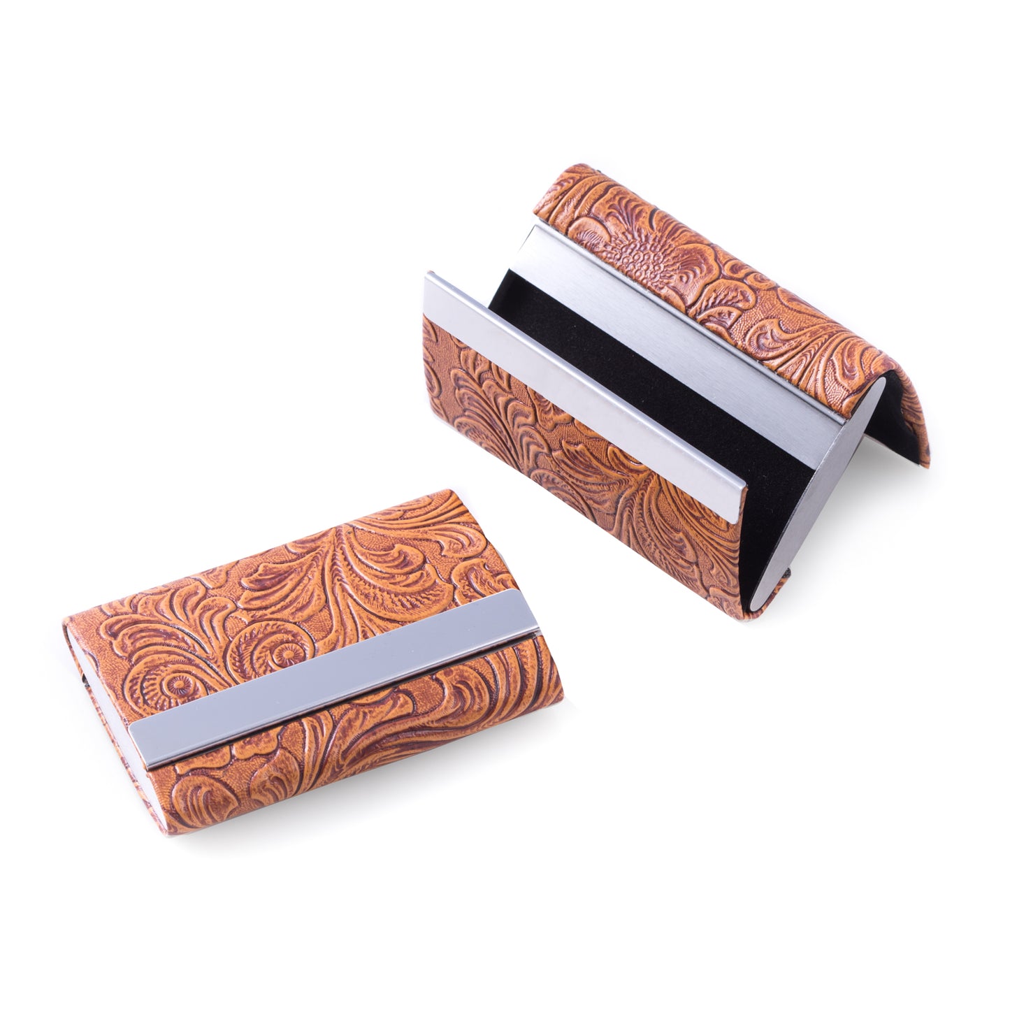 Occasion Gallery Brown Color Brown Leatherette Double Compartment Card Case with Magnetic Closure. 2.5 L x 3.75 W x 0.65 H in.