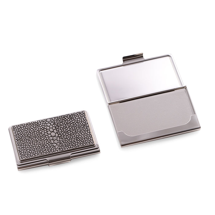 Occasion Gallery Silver Color Nickel Plated Business Card Case with "Stingray" Design. 3.85 L x 2.35 W x 0.15 H in.