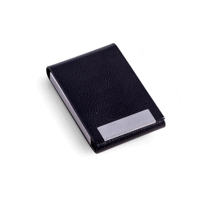 Occasion Gallery Black Color Black Leather Business Card Case with Flip Top and Magnetic Closure. 2.5 L x 3.75 W x 0.65 H in.