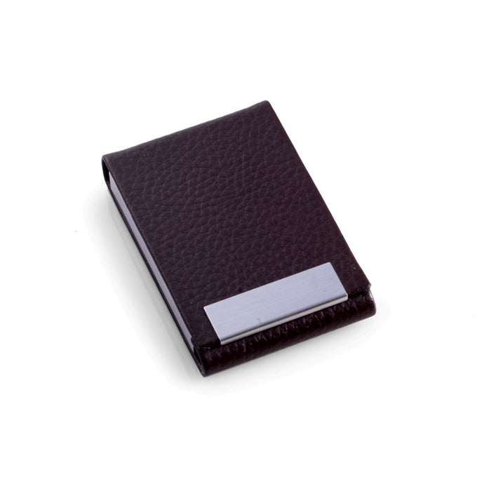 Occasion Gallery Brown Color Brown Leather Business Card Case with Flip Top and Magnetic Closure. 2.5 L x 3.75 W x 0.65 H in.