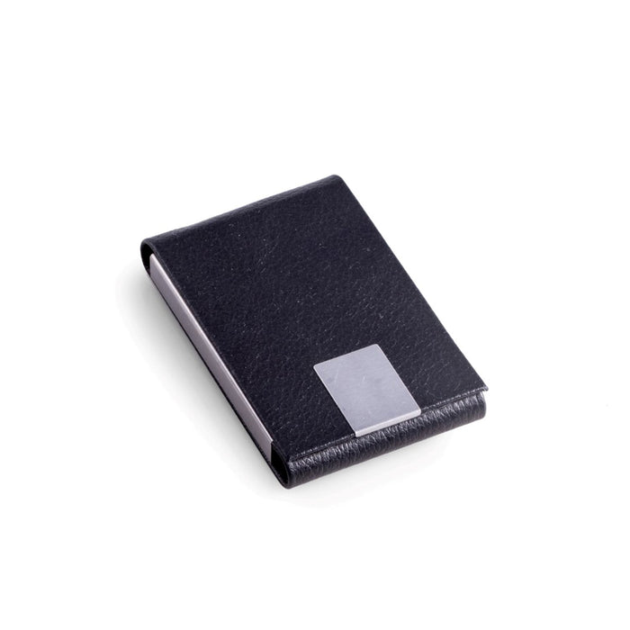 Occasion Gallery Black Color Black Leather Business Card Case with Magnetic Lid. 2.5 L x 3.75 W x 0.65 H in.