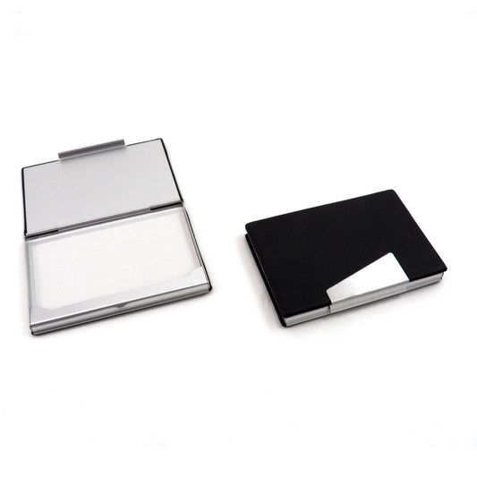 Occasion Gallery Brown Color Brown Leather Business Card Case with Aluminum Trim. 3.85 L x 2.5 W x 0.5 H in.