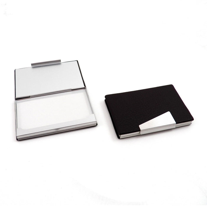Occasion Gallery Black Color Brown Leatherette Business Card Case with Aluminum Trim. 3.85 L x 2.5 W x 0.5 H in.