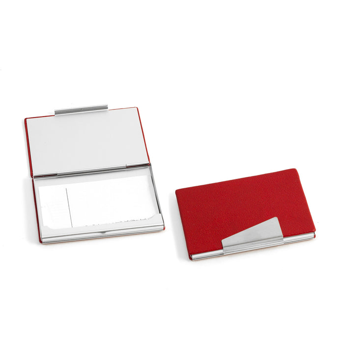 Occasion Gallery Red Color Red Leather Business Card Case with Aluminum Trim. 3.85 L x 2.5 W x 0.5 H in.
