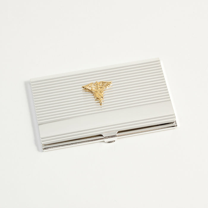 Occasion Gallery Silver/Gold Color Silver Plated Business Card Case with Gold Plated "Nursing" Emblem. 3.75 L x 2.35 W x 0.25 H in.