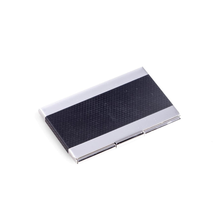 Occasion Gallery Black/Silver Color Nickel Plated Business Card Case with Black Anodized Trim. 3.85 L x 2.5 W x 0.5 H in.