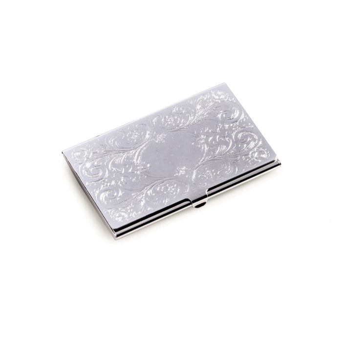 Occasion Gallery Silver Color Silver Plated Business Card Case with Filigree & Oval Design. 3.85 L x 0.35 W x 2.5 H in.