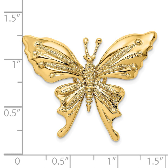 Million Charms 14K Yellow Gold Themed Polished & Beaded Butterfly Slide Charm