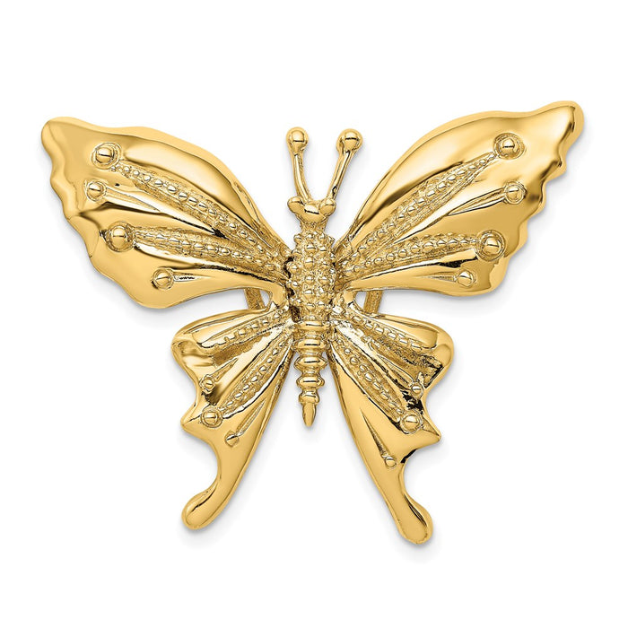 Million Charms 14K Yellow Gold Themed Polished & Beaded Butterfly Slide Charm