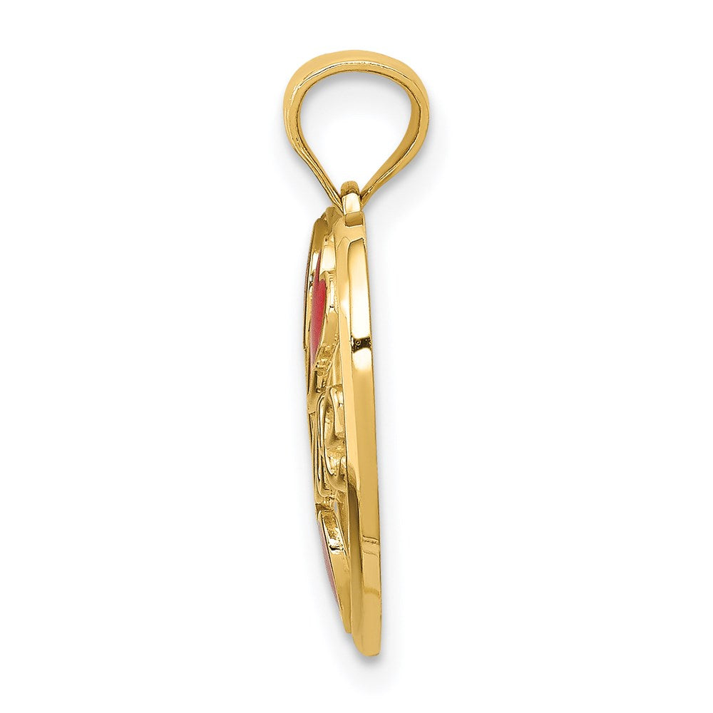 Million Charms 14K Yellow Gold Themed Red Enameled Hearts Pendant