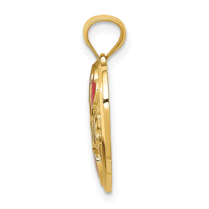 Million Charms 14K Yellow Gold Themed Red Enameled Hearts Pendant